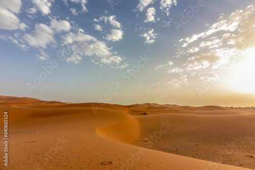 Sand dunes of Erg Chebbi of the sahara at Merzouga  Morocco  in summer in the evening light