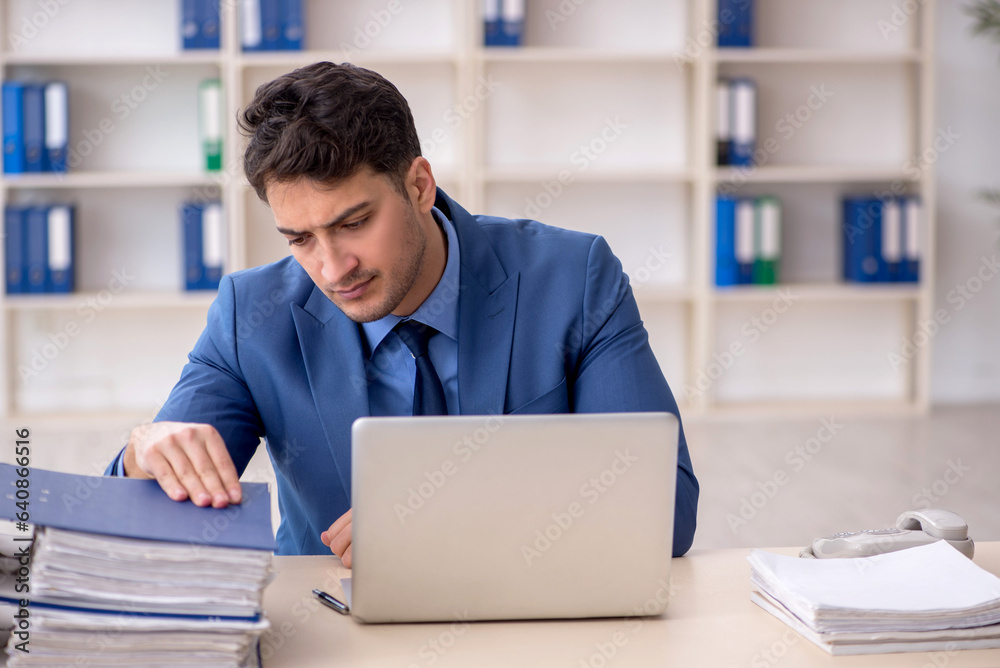 Young male employee working in the office