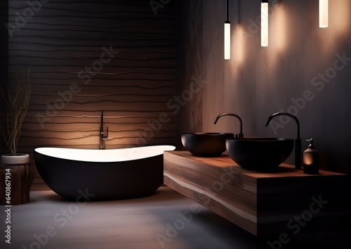 Luxurious modern dark bathroom interior  generative ai.