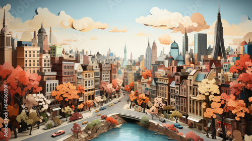 city landscape in abstract layered paper quilling - generative ai