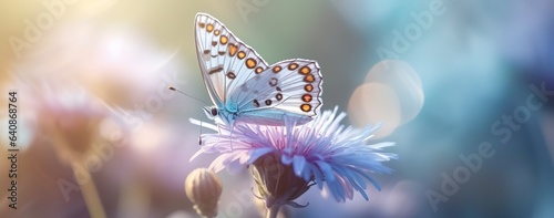 Butterfly on flower, generative ai beautiful nature background. © inspiretta