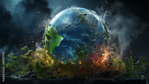 Fototapeta Naklejka Na Ścianę i Meble -  Climate emergency, the sphere represents our planet, it must be protected and everything is in our hands
