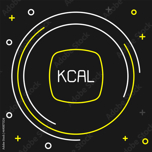 Line Kcal icon isolated on isolated on black background. Health food. Colorful outline concept. Vector