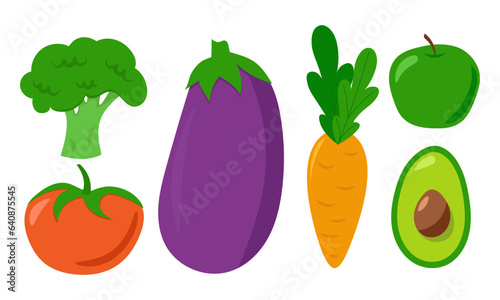 Set of healthy vegetables. Bright useful products. Vector illustration of vitamins