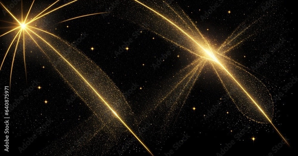 Fototapeta premium 3d abstraction of yellow particles on a black background , AI generation