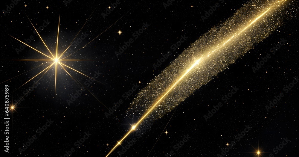 Fototapeta premium 3d abstraction of yellow particles on a black background , AI generation