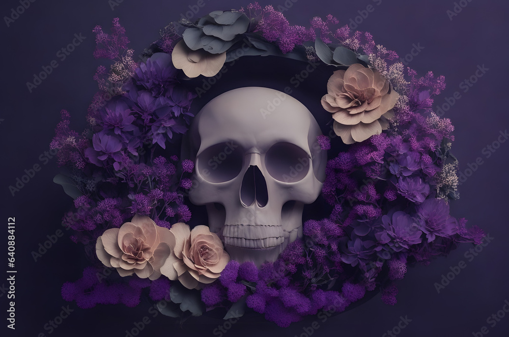 halloween day of the dead skull with flowers in a circle paper art style ai generated background halloween day of the dead skull with flowers in a circle paper art style ai generated background