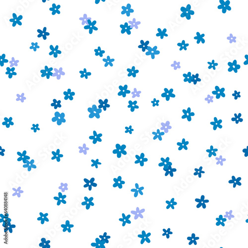 Forget-me-not flowers seamless pattern. Cute blue flowers spread on white background. Simple hand drawn flat style. Vector