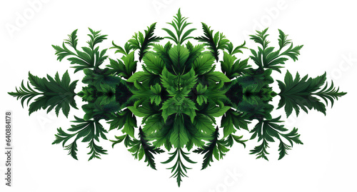 Abstract symmetrical green plant formation isolated on transparent background. Generative AI
