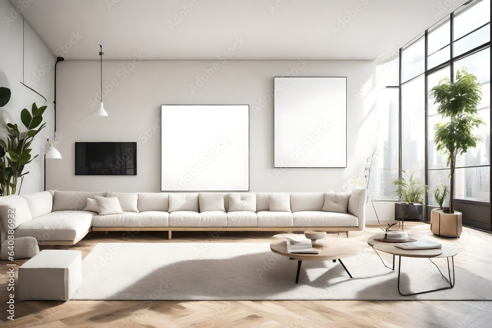 A tranquil living room with comfortable seating, illuminated by soft natural light, and a white canvas frame for a mockup adding a touch of creativity.
A tranquil living room with comfortable seating, illuminated by soft natural light, and a white canvas frame for a mockup adding a touch of creativity.