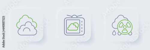 Set line Acid rain radioactive cloud, Weather forecast and Cloud icon. Vector