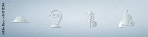 Set Salt, Kcal, Gluten free grain and Human stomach health. Paper art style. Vector