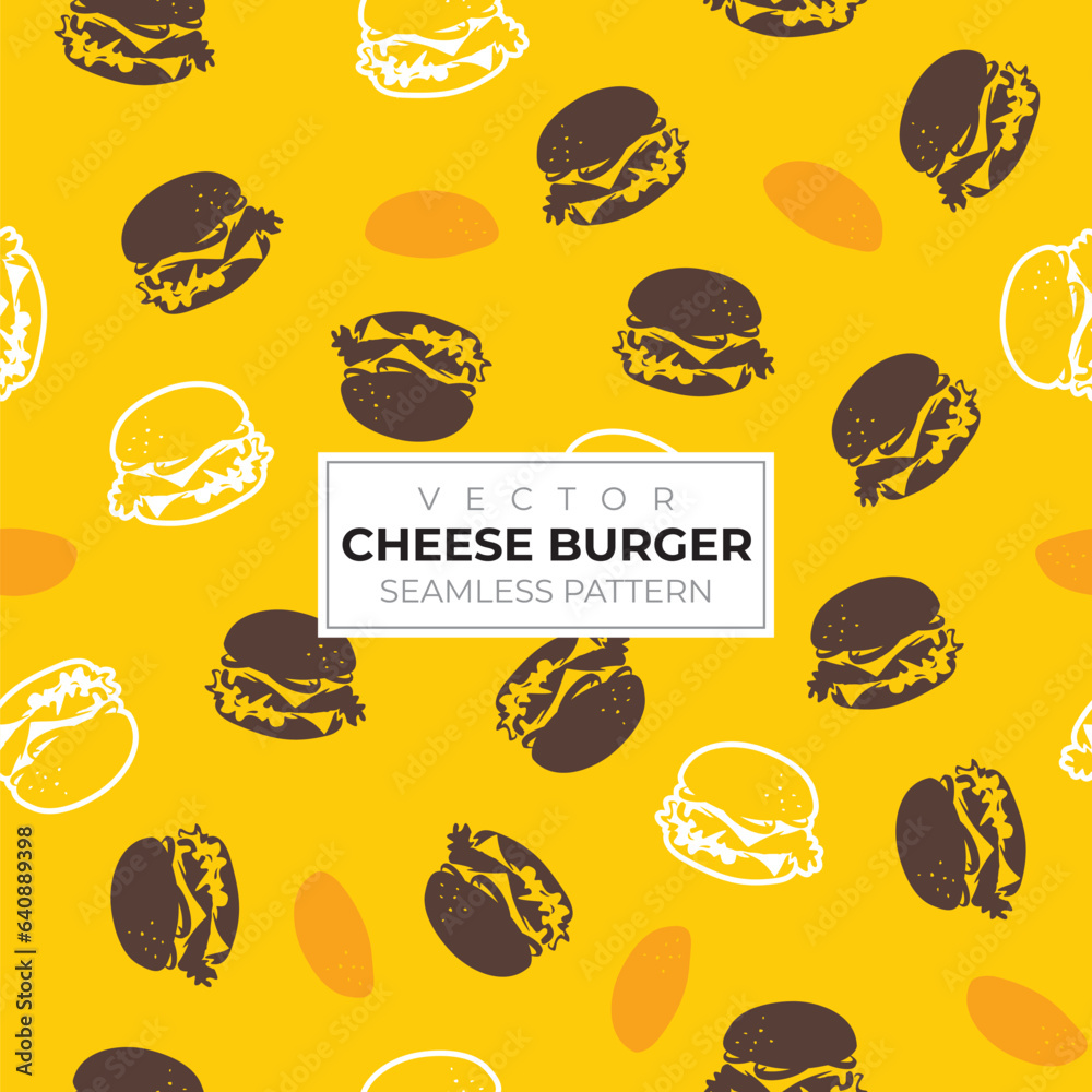 Seamless pattern of cheese burger silhouette illustration