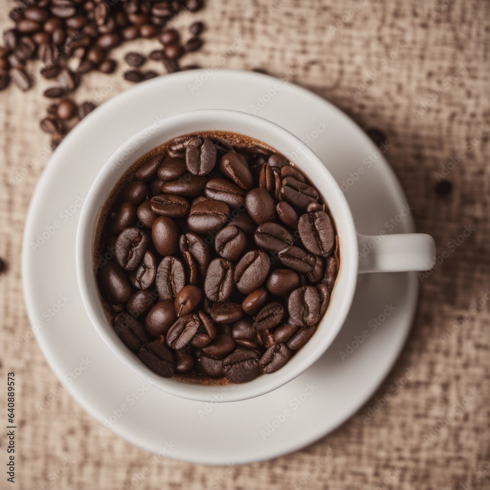 Coffee in a White Cup With Coffee Beans Background for International Coffee Day Coffee in a White Cup With Coffee Beans Background for International Coffee Day