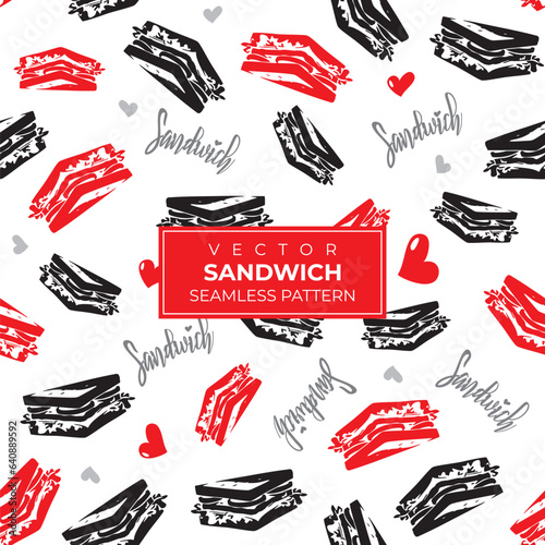 Seamless pattern of love sandwich silhouette illustration