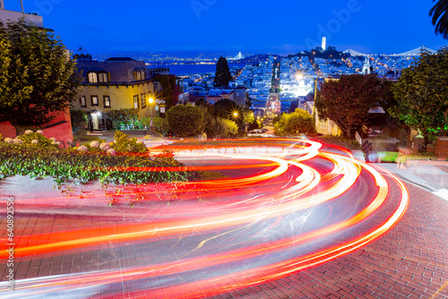 Twilight view of the famous Lombard Street