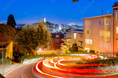 Twilight view of the famous Lombard Street