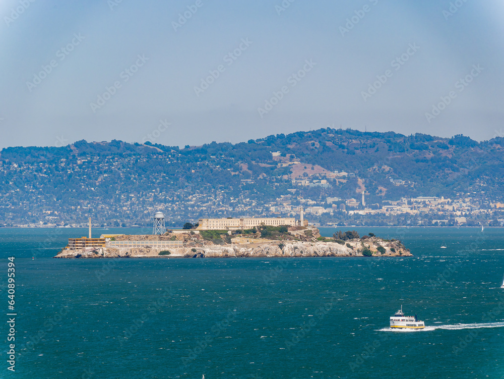 Sunny view of the building of Alcatraz Island