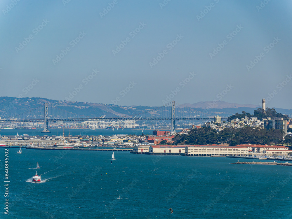 Sunny view of the cityscape, skyline with San Francisco Bay