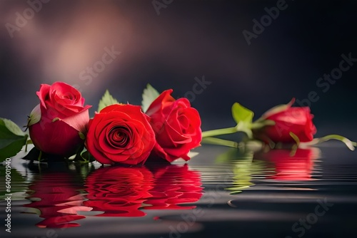 red roses and water drops