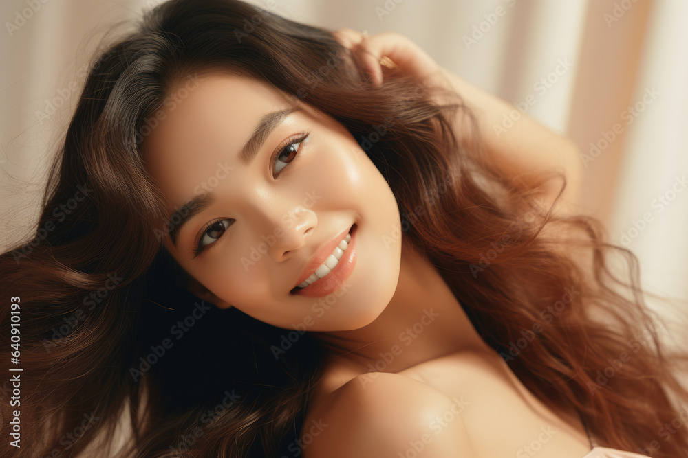 Woman with long brown hair posing for picture. This versatile image can be used for various purposes. Woman with long brown hair posing for picture. This versatile image can be used for various purposes.