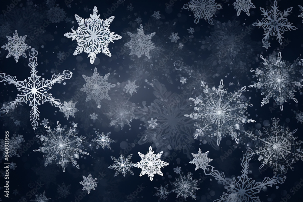 Beautiful snowflakes on the dark blue grey background. Generative AI Beautiful snowflakes on the dark blue grey background. Generative AI