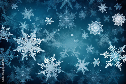 Beautiful snowflakes on the blue background. Generative AI