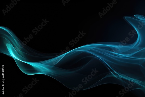 Teal blue blurry smoke wave on black background