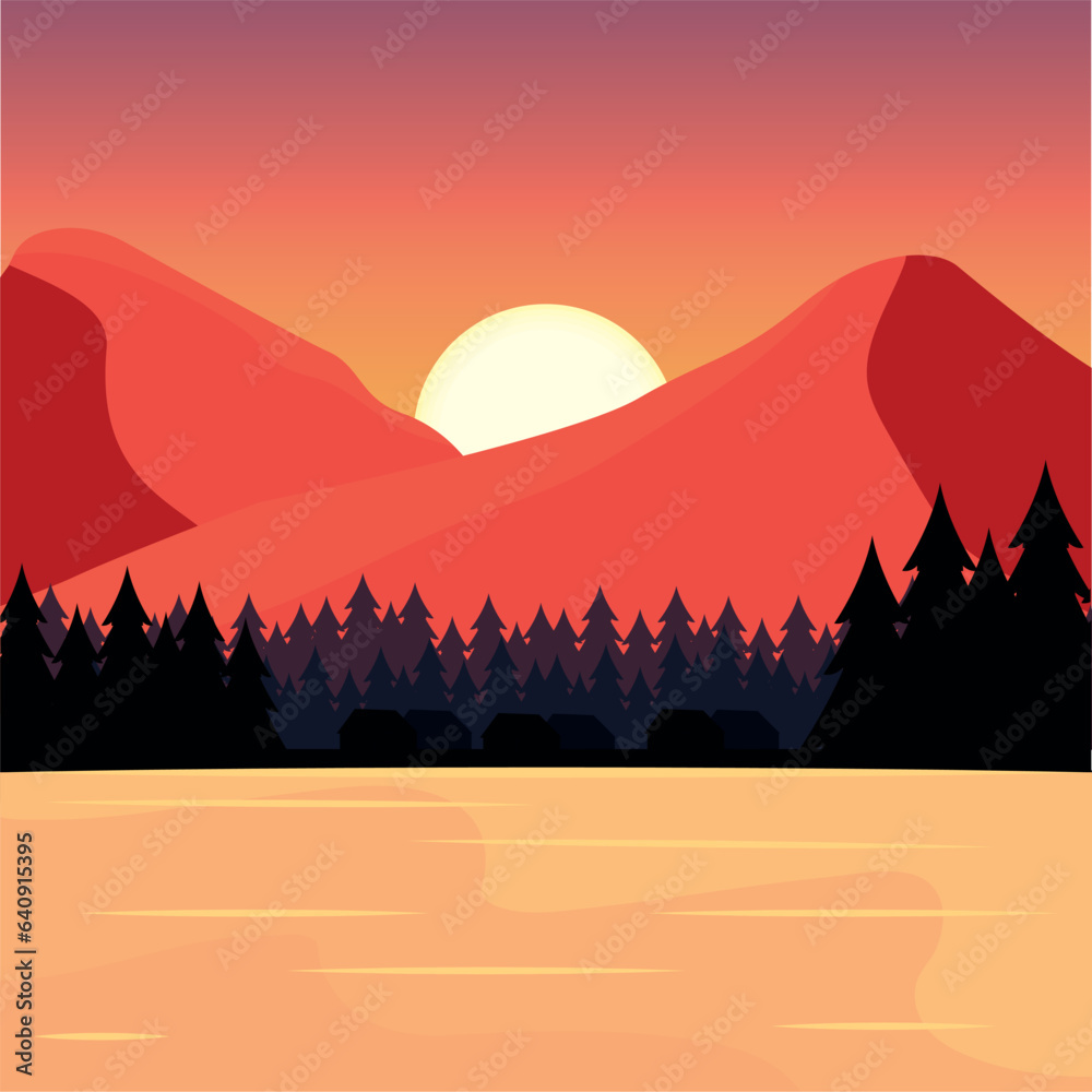 Fototapeta premium Colored natural landscape with trees Vector