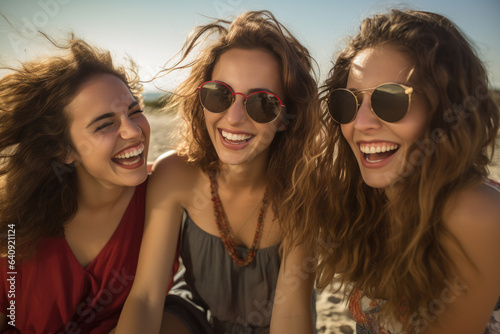 Portrait of female freinds with sunglasses outdoors