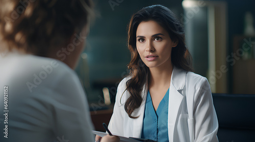 Wallpaper Mural In a clinical setting, a skilled medical practitioner dressed in a white uniform engages in a conversation with a male patient Torontodigital.ca