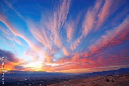 Wonderful sunset sky with stratosphere clouds with vibrant colors - background stock concepts
