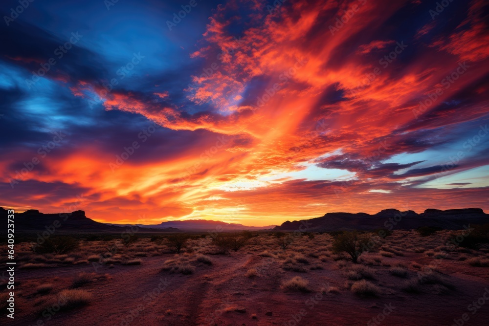 the most amazing sunset sky over a desert you can imagi with vibrant colors - background stock concepts