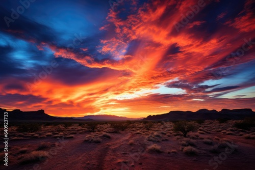 the most amazing sunset sky over a desert you can imagi with vibrant colors - background stock concepts