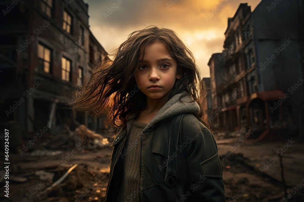 7 year old mixed race girl in dystopian town | Generative AI 7 year old mixed race girl in dystopian town | Generative AI