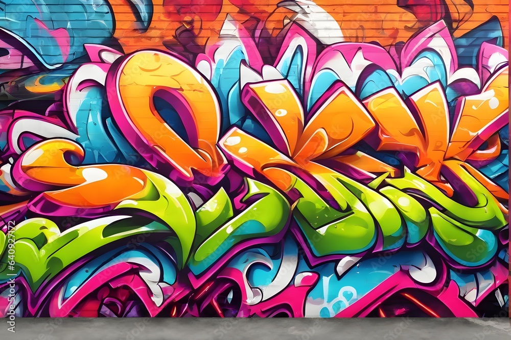 Naklejka premium Street Graffiti Background, Street Graffiti Wallpaper, Graffiti Pattern, Graffiti Wall background, Graffiti Street Art, Graffiti Paint on Street Wall, AI Generative