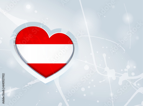 Austria Flag in the form of a 3D heart and abstract paint spots background