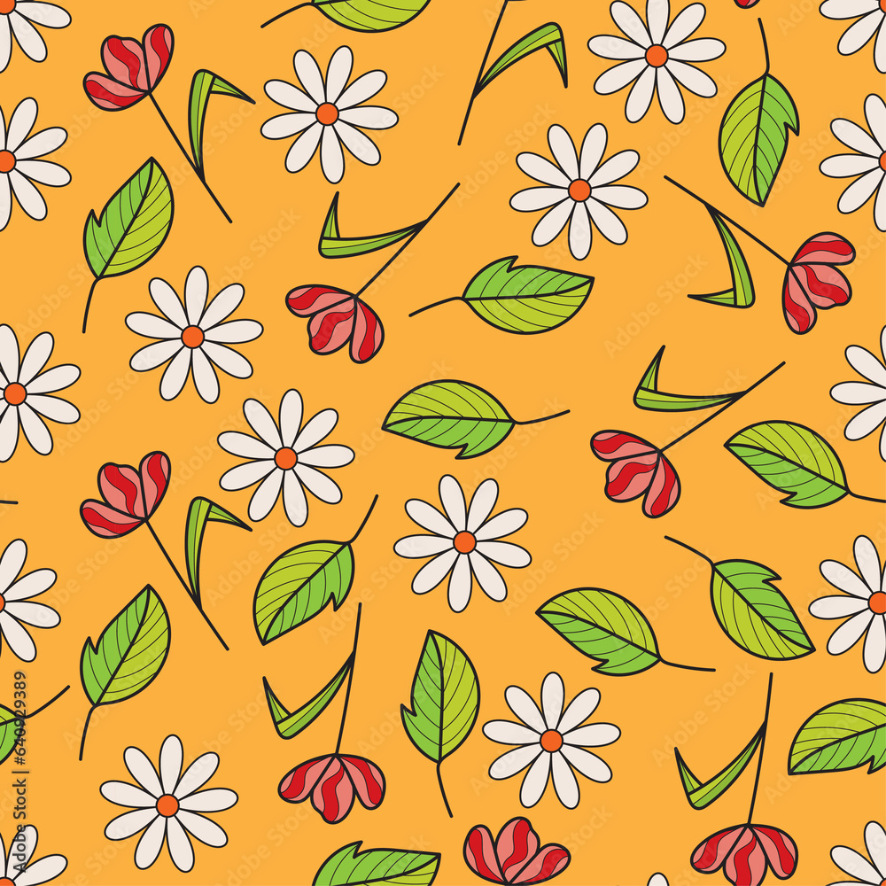DAISY TULIP YELLOW SEAMLESS PATTERN DAISY TULIP YELLOW SEAMLESS PATTERN