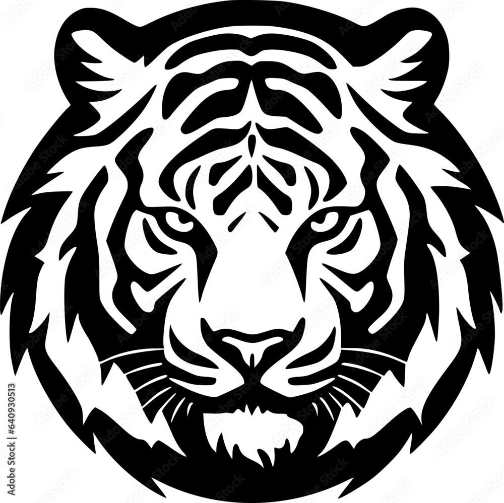 Tiger - Black and White Isolated Icon - Vector illustration