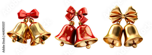 Set of gold Christmas bells over transparent and white background photo