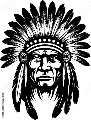 Indian Chief - Black and White Isolated Icon - Vector illustration