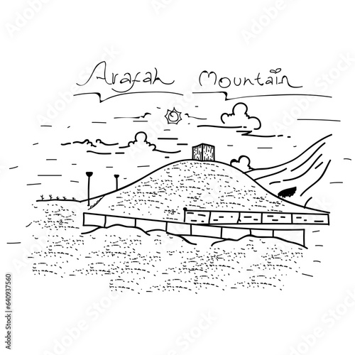 vector sketch of arafah mountain or hill Saudi Arabia at white background. Vector design