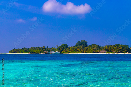Kuramathi Maldives tropical paradise island view from Rasdhoo Maldives. © arkadijschell