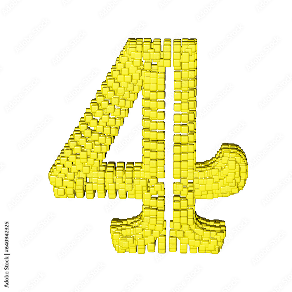 Symbol made of yellow cubes. number 4 Symbol made of yellow cubes. number 4