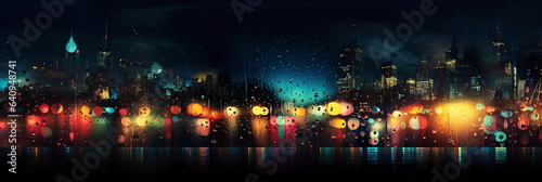 evening rain in city ,car traffic blurred light on window,Autumn season ,romantic 