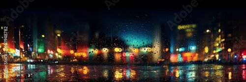 evening rain in city ,car traffic blurred light on window,Autumn season ,romantic © Aleksandr