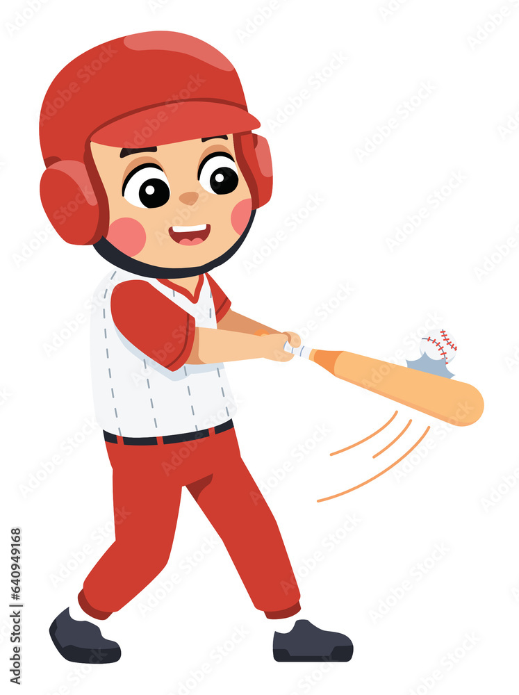 Kid Baseball Player Swinging Baseball Bat