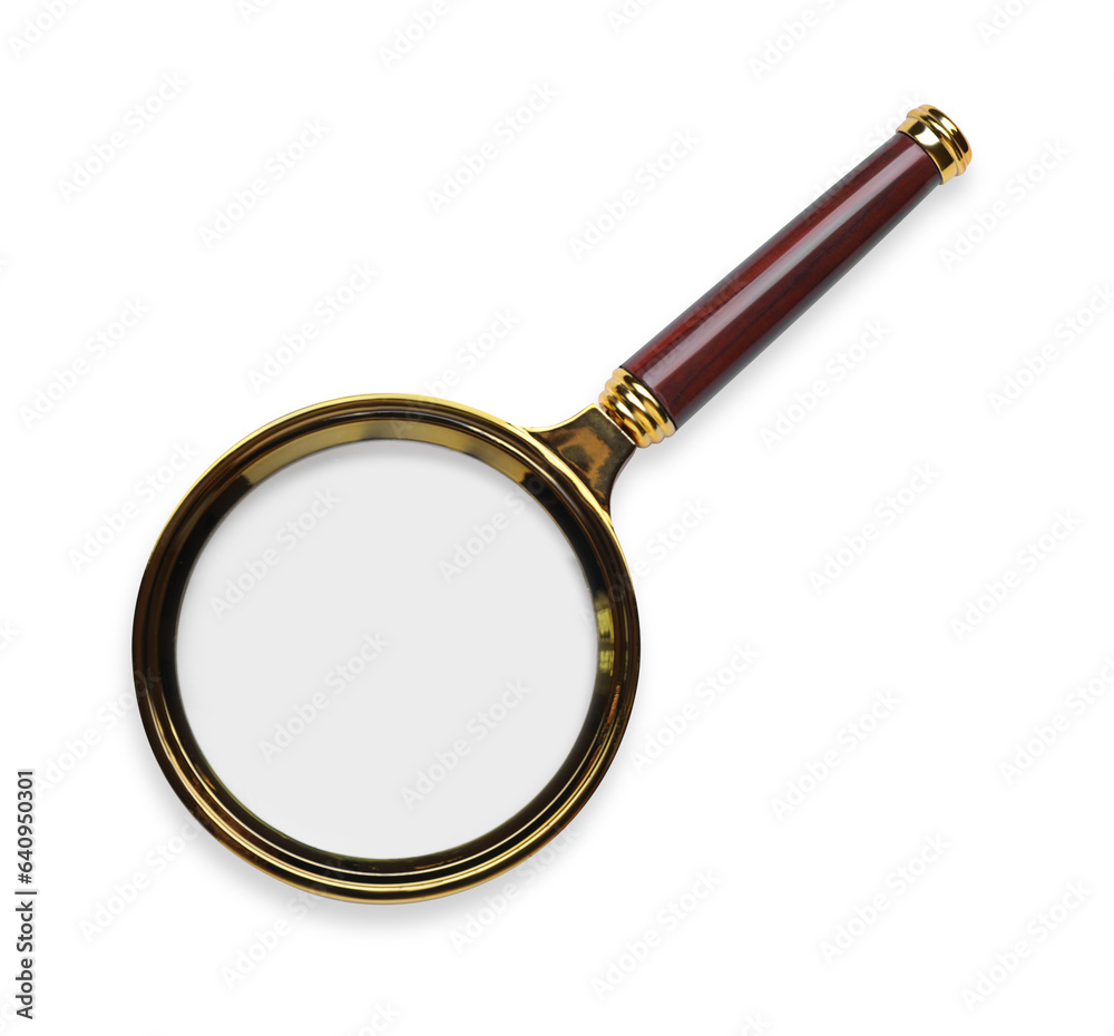 Magnifying glass with handle isolated on white, top view Magnifying glass with handle isolated on white, top view