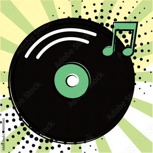 Isolated vintage vinyl and musical notes on comic page Vector