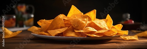 Amazing Shot of some Chips on a Wooden Background. Studio Lighting.
